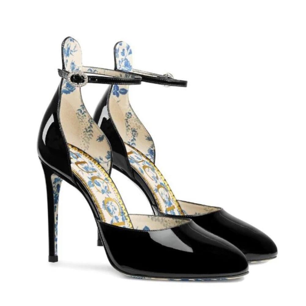 GUCCI Vernice Crystal Nero Pump Black 40*